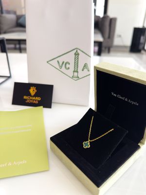 Cadena Trébol Verde – Estilo Van Cleef en Plata 925 con Baño de Oro 18k (9mm / 45cm)
