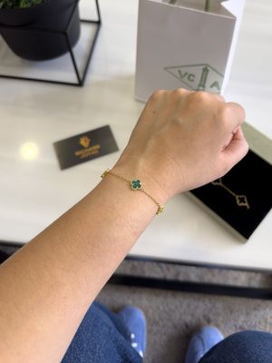 Pulsera Trébol Verde y Dorado Plata 925 – Estilo Van Cleef 18cm X 9mm