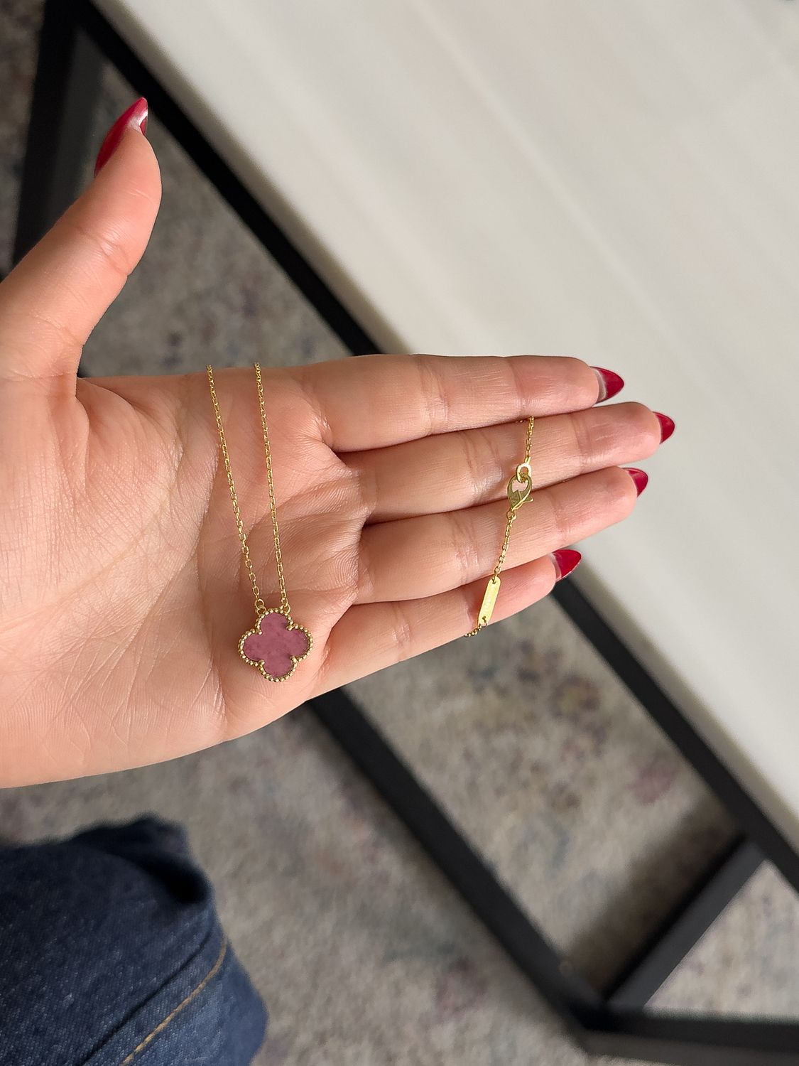 Cadena Trébol Rosa Estilo Van Cleef – Plata 925 con Baño de Oro 18k (15mm / 45cm)