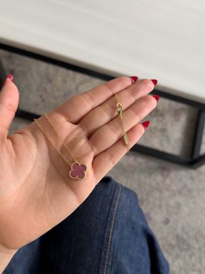 Cadena Trébol Rosa Estilo Van Cleef – Plata 925 con Baño de Oro 18k (15mm / 45cm)