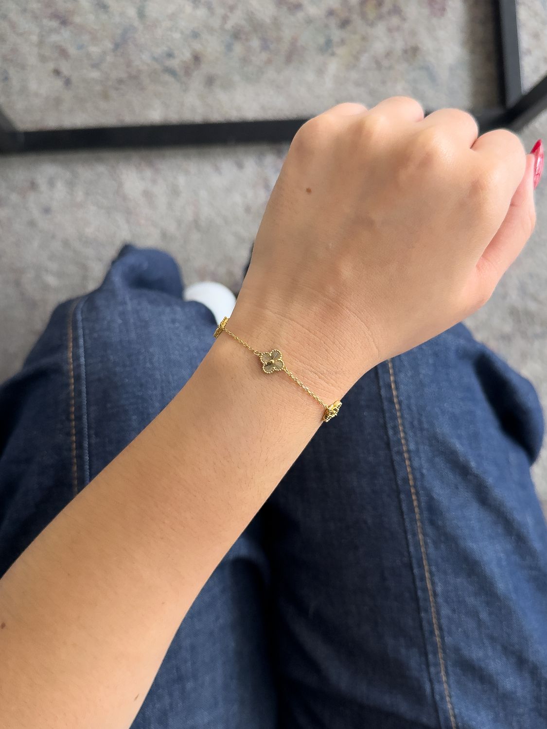 Pulsera Trébol Full Dorado 9mm Estilo Van Cleef en Plata 925 con Baño de Oro 18k – 18cm *NO INCLUYE CAJA*
