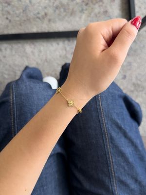 Pulsera Trébol Full Dorado 9mm Estilo Van Cleef en Plata 925 con Baño de Oro 18k – 18cm