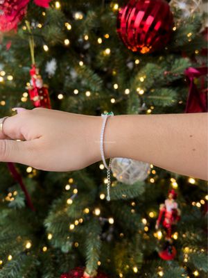 Pulsera Tennis Con Flor Verde Plata Italiana 925 – 2mm x 17.5