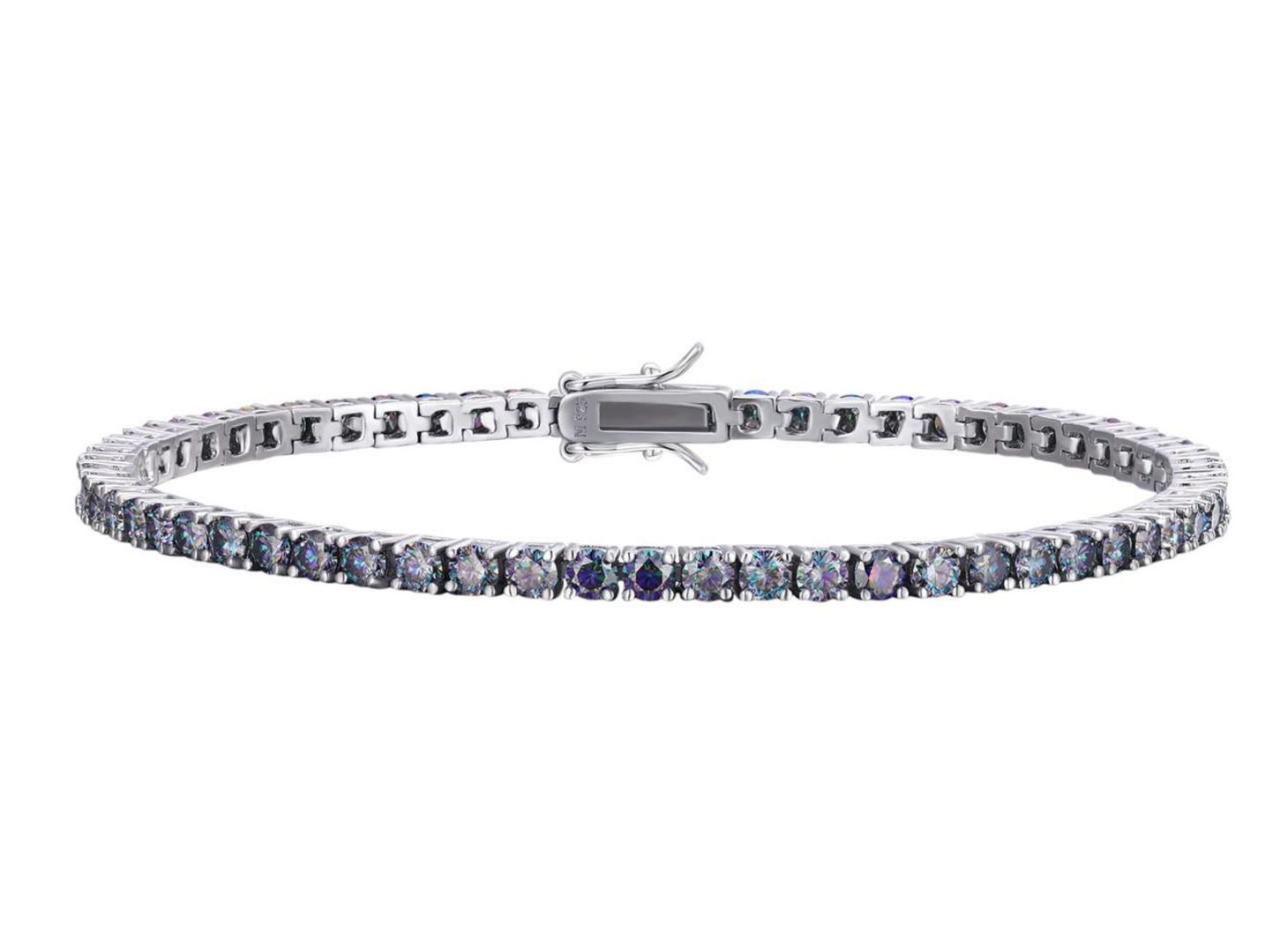 Pulsera Tenis Azul 3mm en Plata Italiana 925 con Moissanita VVS