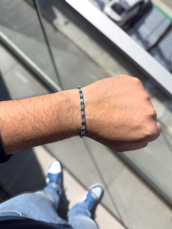 Pulsera Tennis 4mm de Plata 925 con Zirconias Blanco y Esmeralda | Unisex