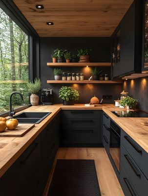 cottage vintage modernised kitchen units with live edge wood countertops