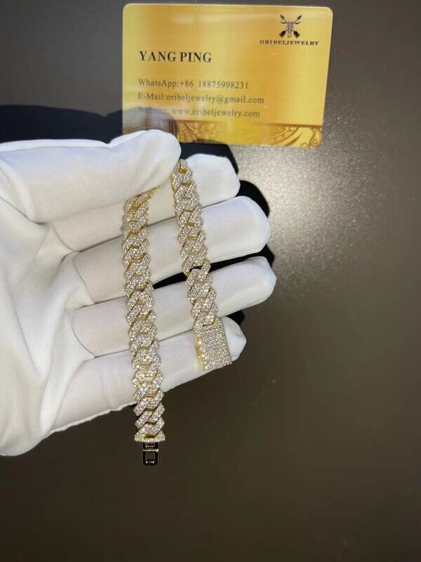 10k gold 10mm Cuba chains bracelet with moissanite vvs pass diamond tester