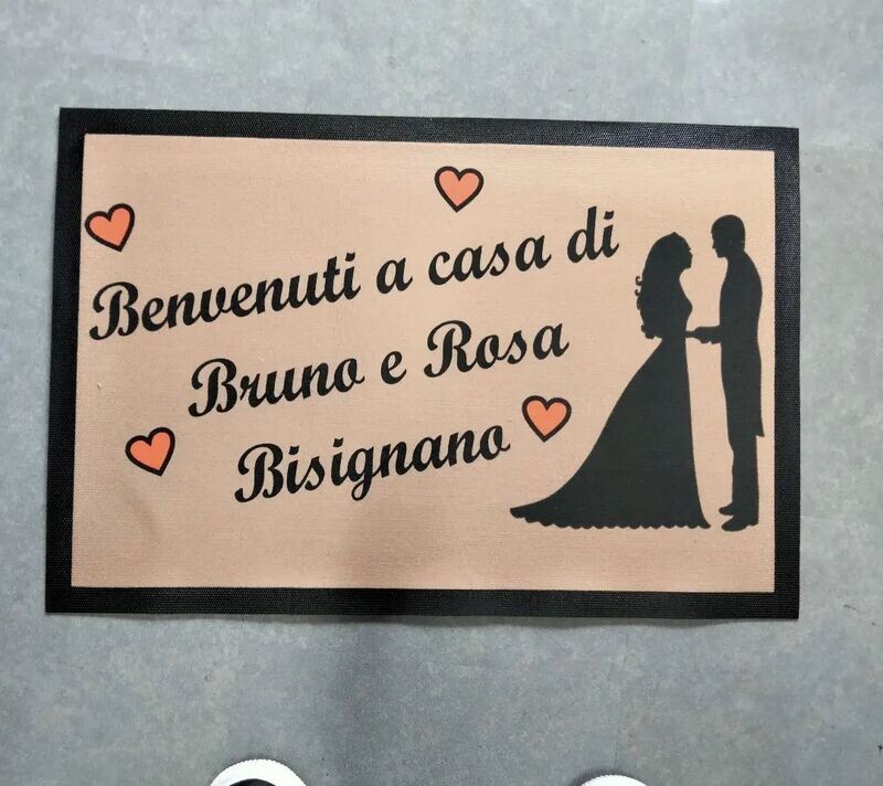 Zerbino Tappeto Personalizzato Asciugapasso Con frase e sposi