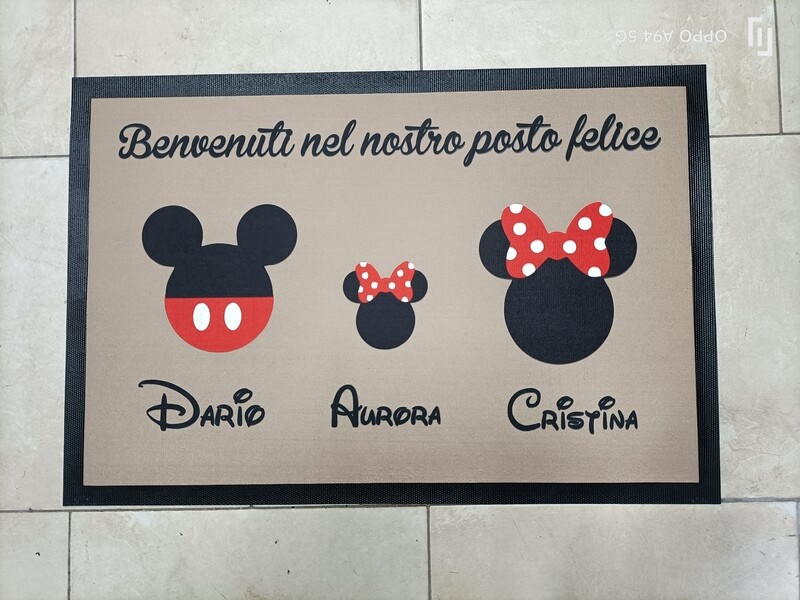 Zerbino Tappeto Personalizzato Famiglia topolini Disney Asciugapasso 