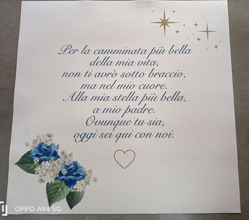 Tappeto per matrimonio papà scomparso 