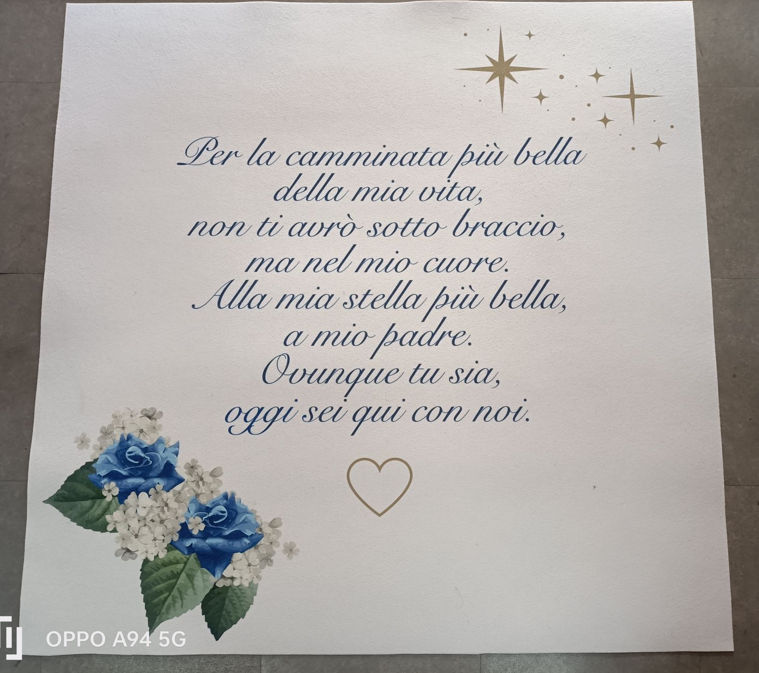 Tappeto per matrimonio papà scomparso 
