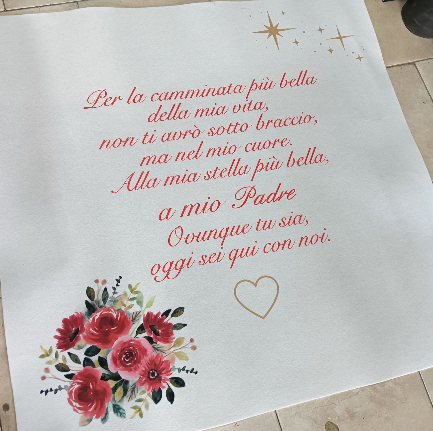 Tappeto per matrimonio papà scomparso 