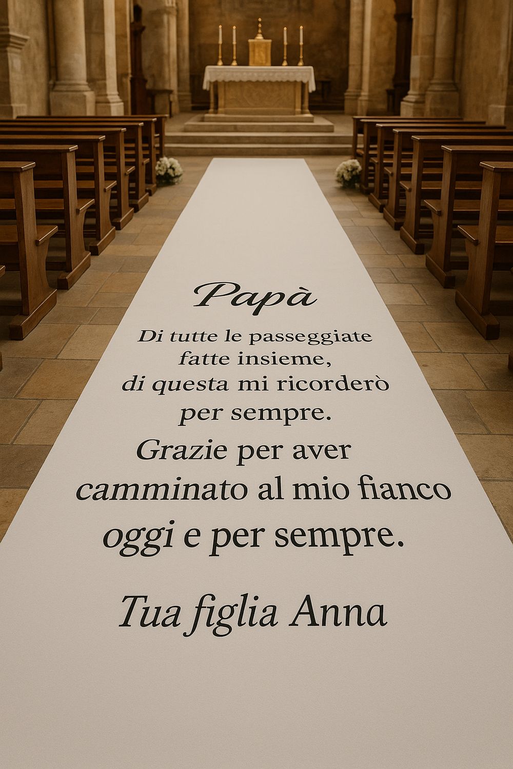 Tappeto personalizzato per matrimonio con frase personalizzata