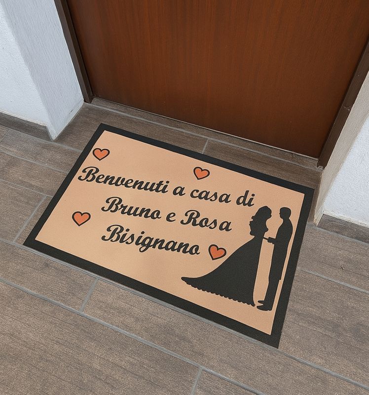 Zerbino Tappeto Personalizzato Asciugapasso Con frase e sposi