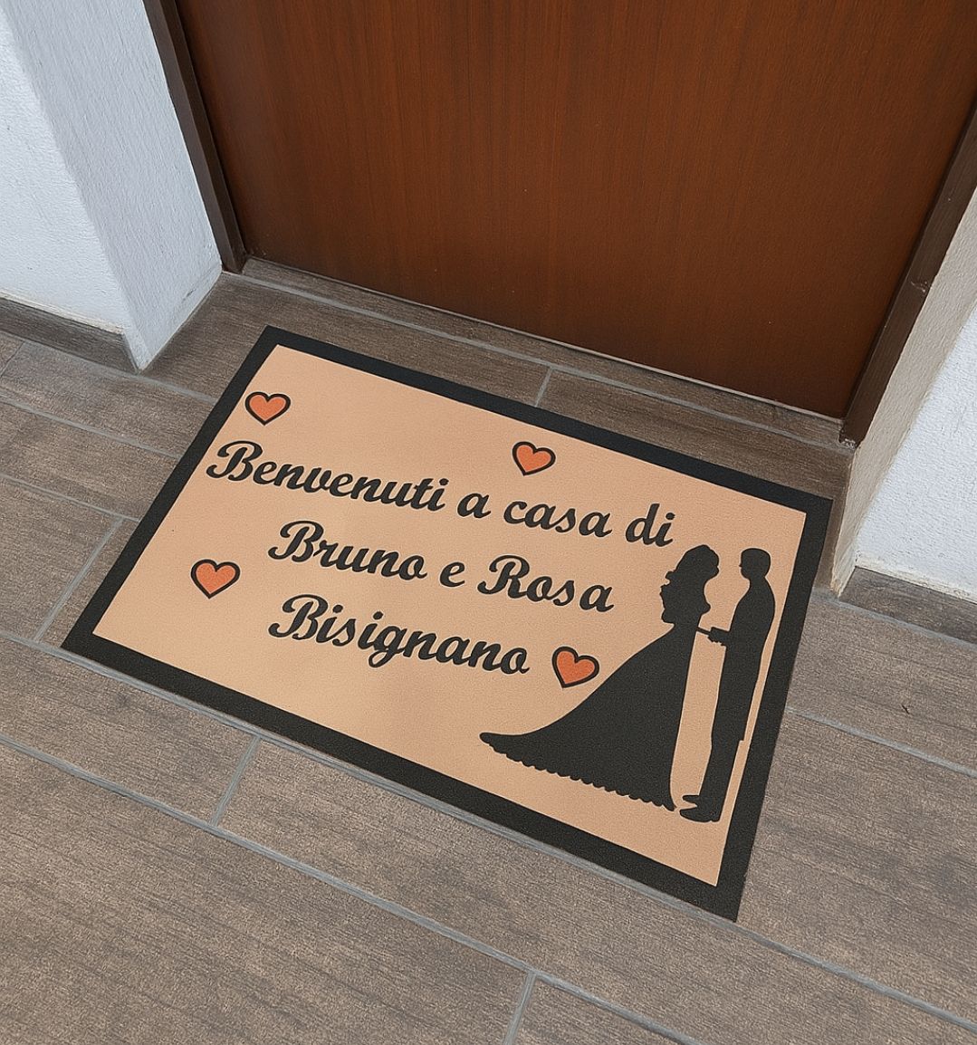 Zerbino Tappeto Personalizzato Asciugapasso Con frase e sposi