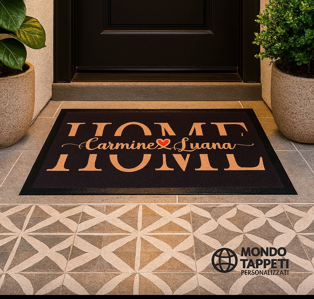 Zerbino Tappeto Personalizzato colore oro e nero Modello home 