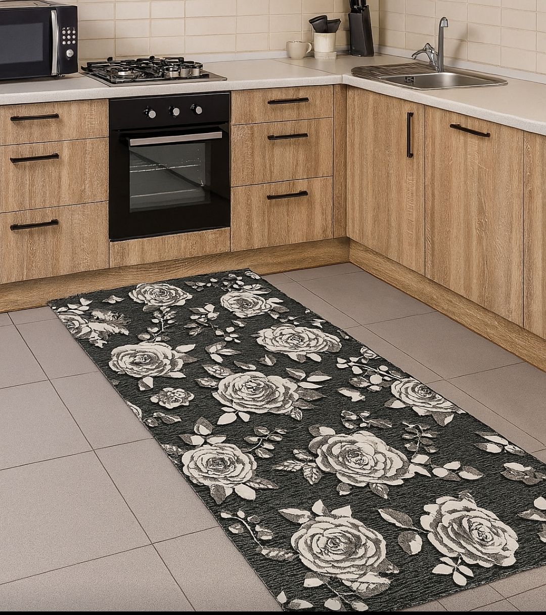 Passatoia tappeto con rose in cotone 
