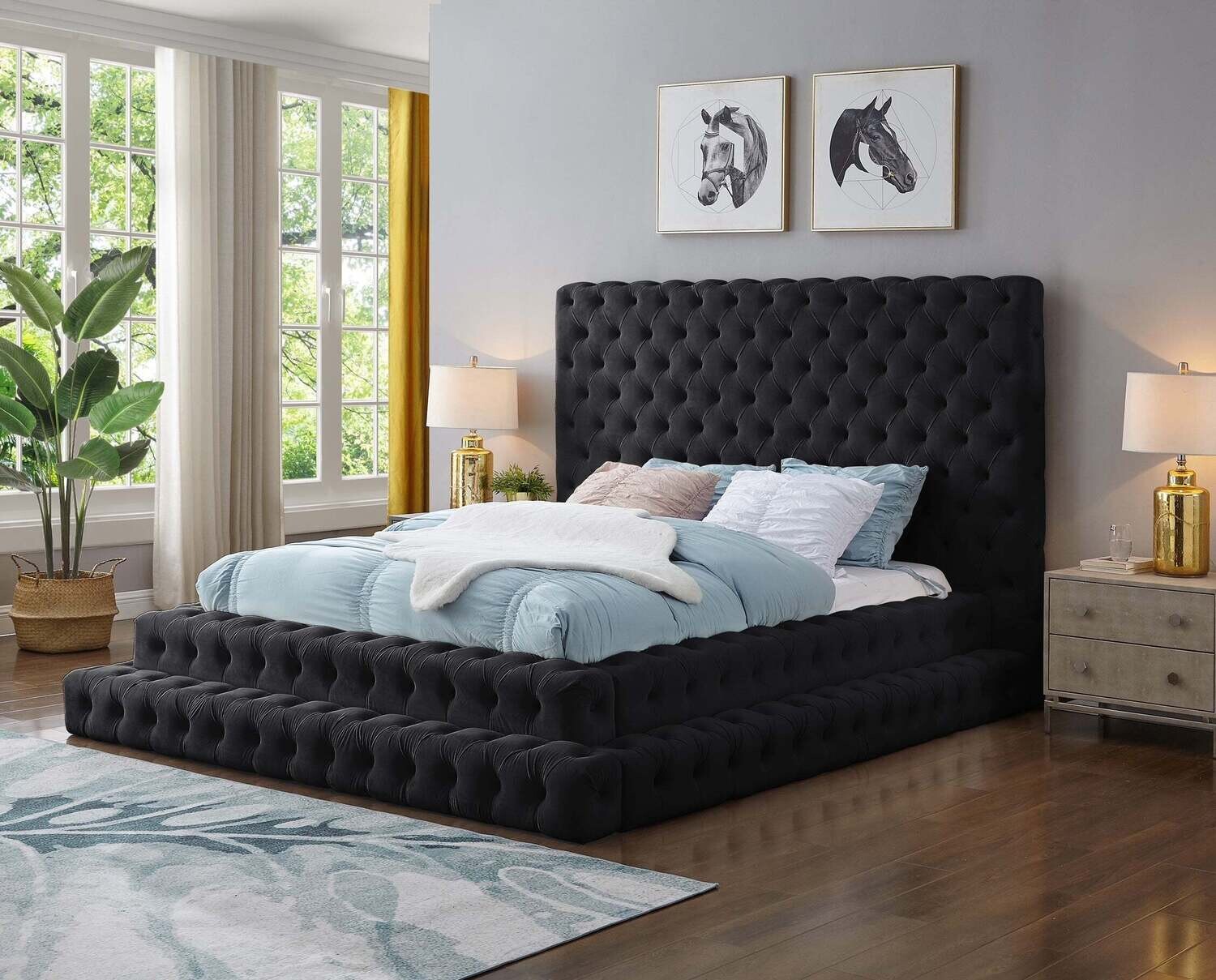 Black Upholstered Queen Bed
