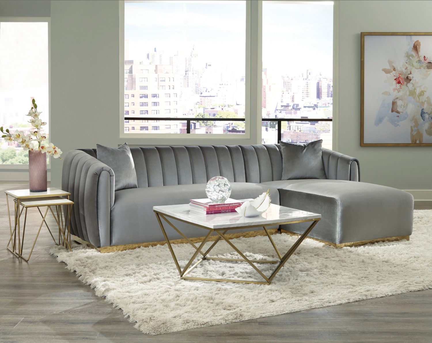 ​Grisby 2-Piece Channeled Tufted Back Sectional Silver
