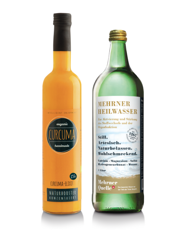 11+1 Flaschen | Bio Curcuma Elixier & Mehrner Heilwasser Kur