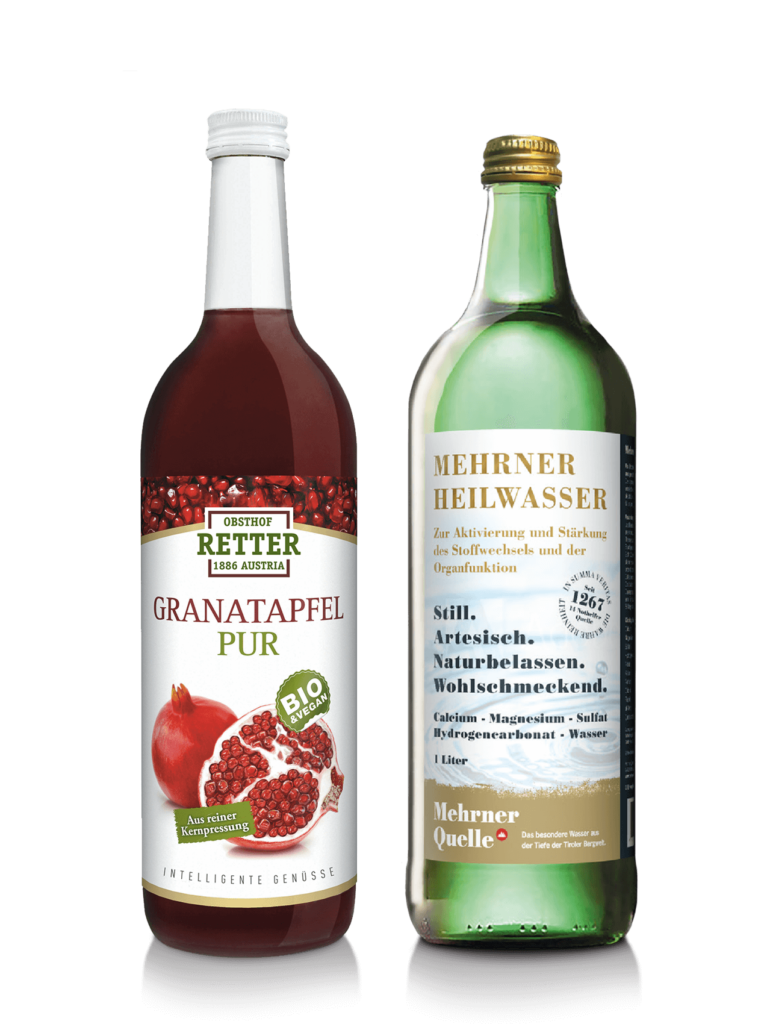 11+1 Flaschen | Bio Granatapfel pur, 100 % Bio-Natur-Direktsaft & Mehrner Heilwasser