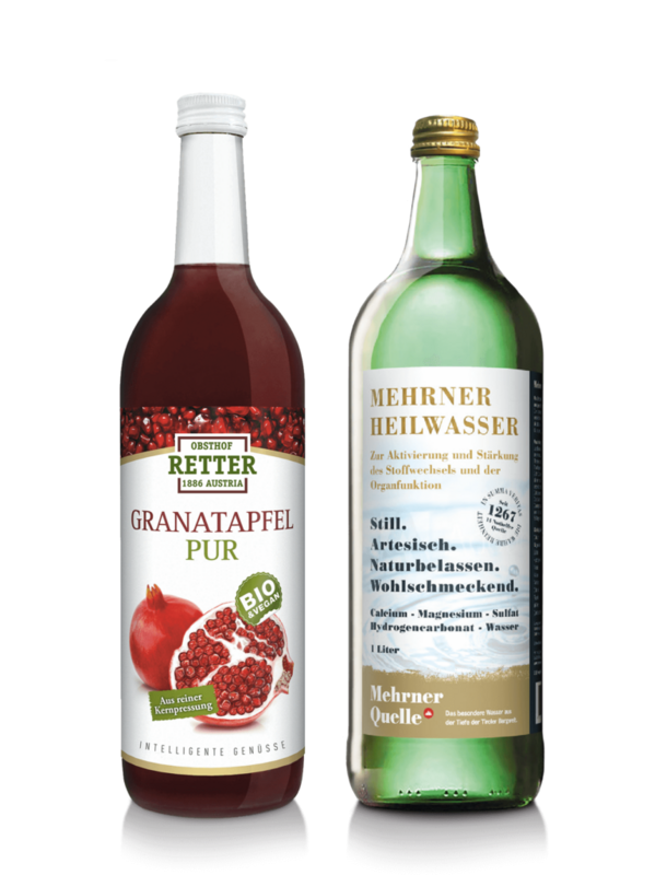 11+1 Flaschen | Bio Granatapfel pur, 100 % Bio-Natur-Direktsaft & Mehrner Heilwasser