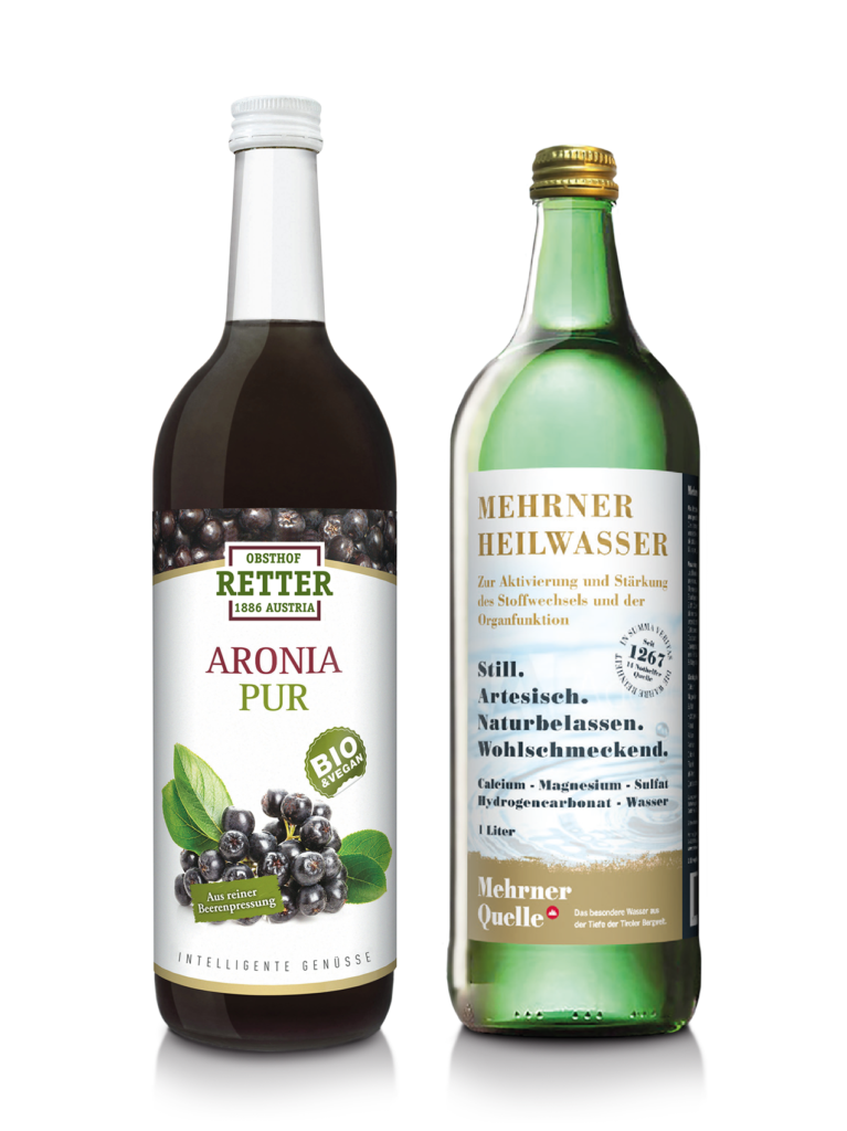 11+1 Flaschen | Bio Aronia pur, 100 % Direktsaft & Mehrner Heilwasser Kur