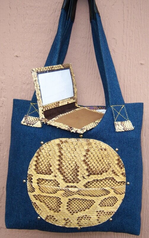 Denim/Burmese Python Tote Bag