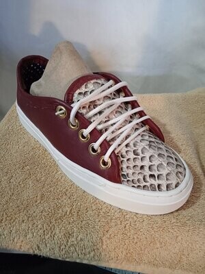Burgundy Leather/ Python mixed Tennis Shoe