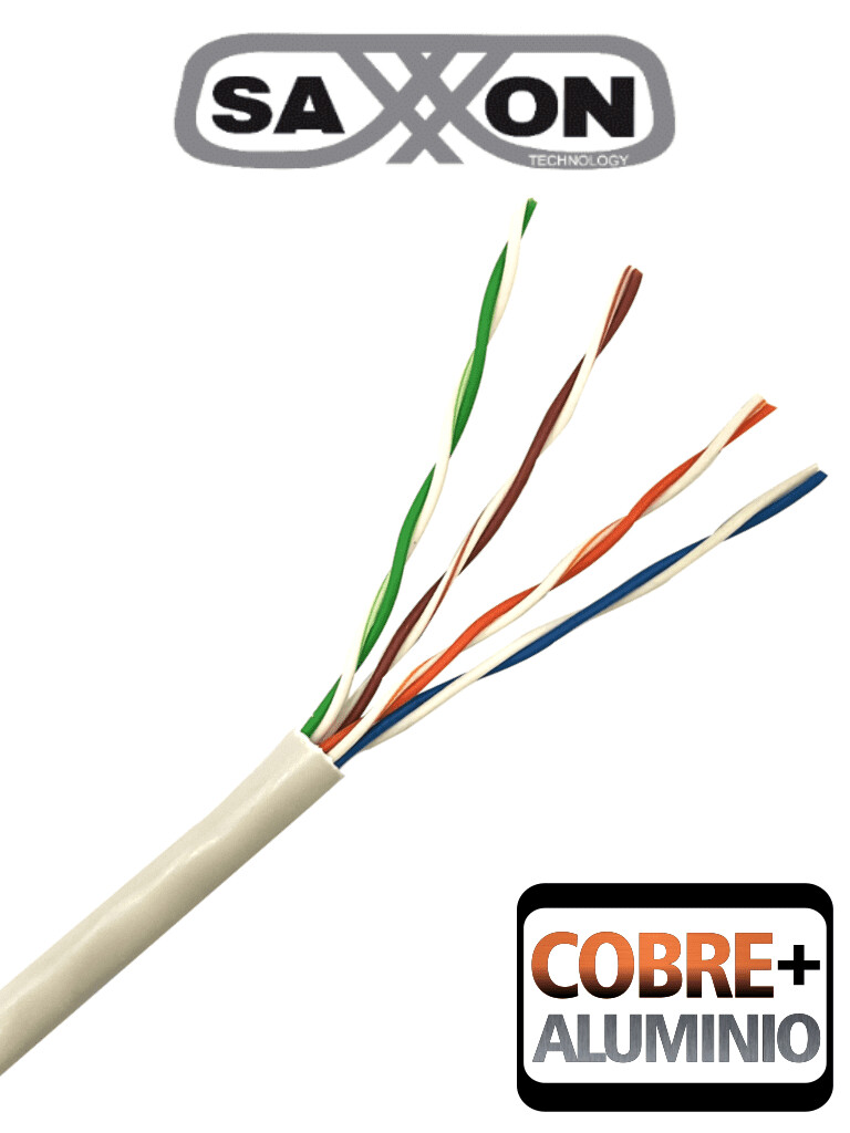 SAXXON OUTPCAT5E100M - Bobina de Cable UTP Cat5e 100% Cobre/ 100 Metros/  Color Gris/ Uso Interior/ 4 Pares/ Soporta Pruebas de Fluke Test/ Ideal para  Cableado de Redes y Video
