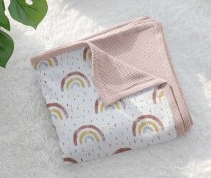 Baby Blanket - Dusty Pink / Rainbow Pattern