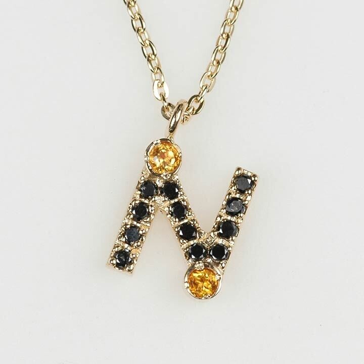 アルファベット / ブラック・ダイア・ネックレス［N］