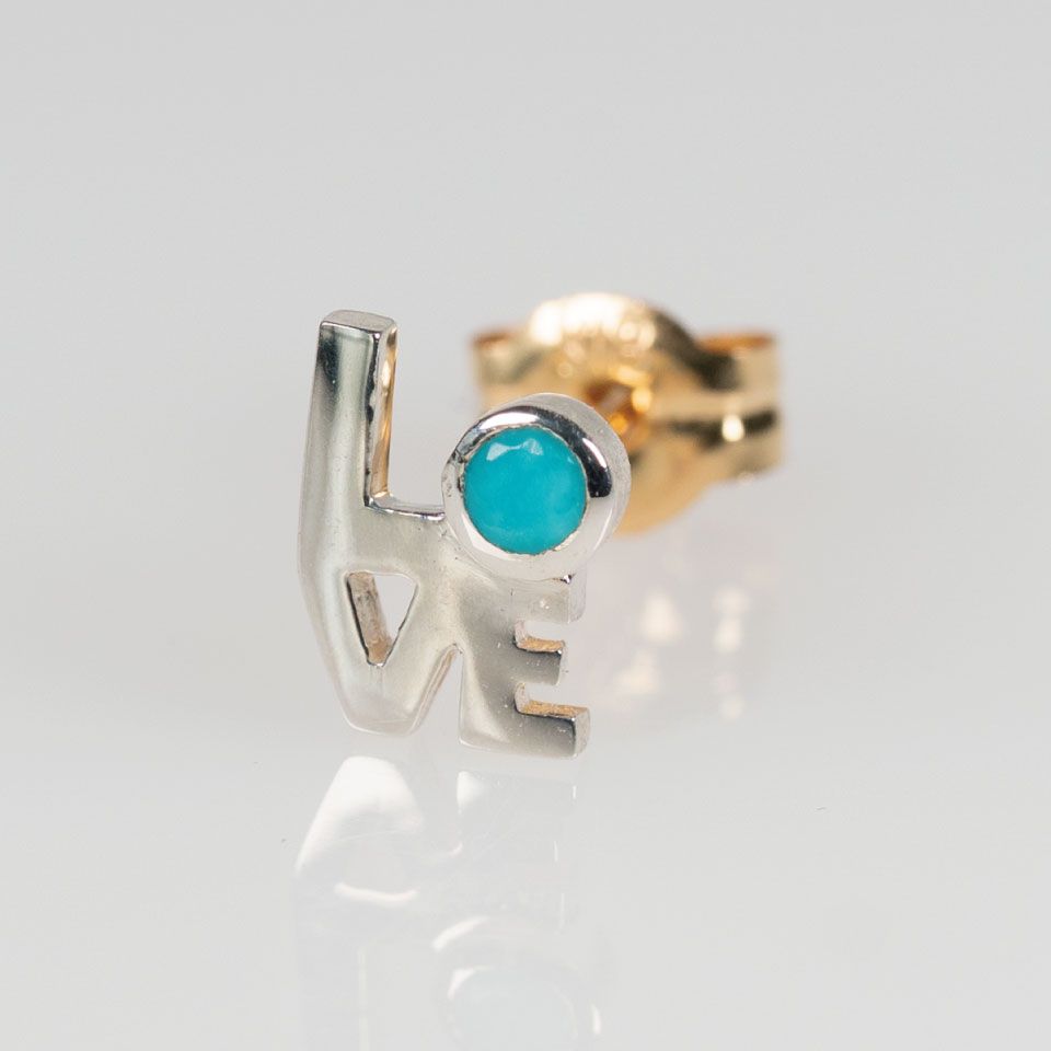 LOVE・シルバー・ピアス［ターコイズ］