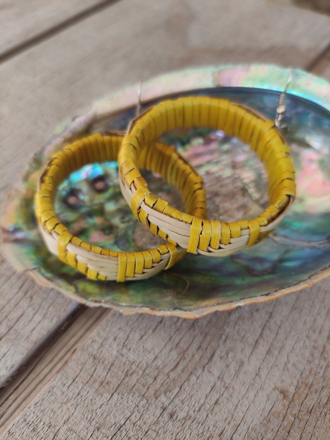 Yellow &amp; natural coloured hoop earrings