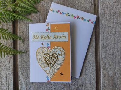 Gold &amp; yellow  &quot;He Koha Aroha&quot; Mini Card