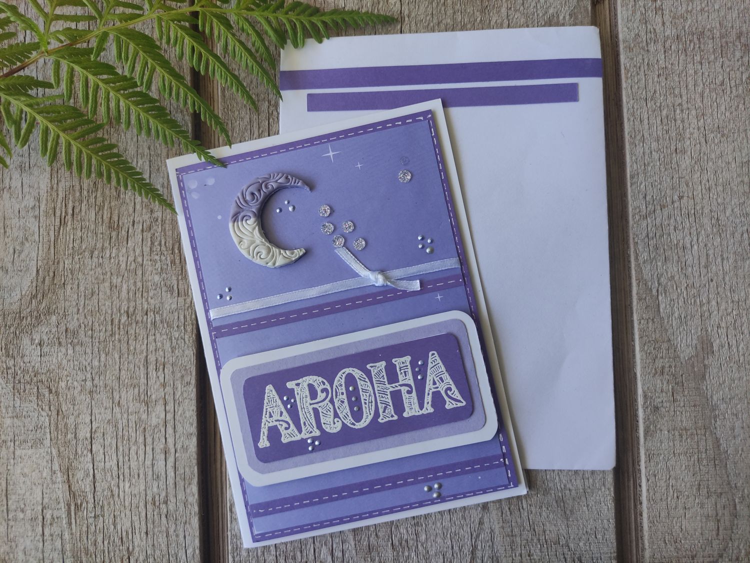Purple, moon scene &quot;Aroha&quot; card