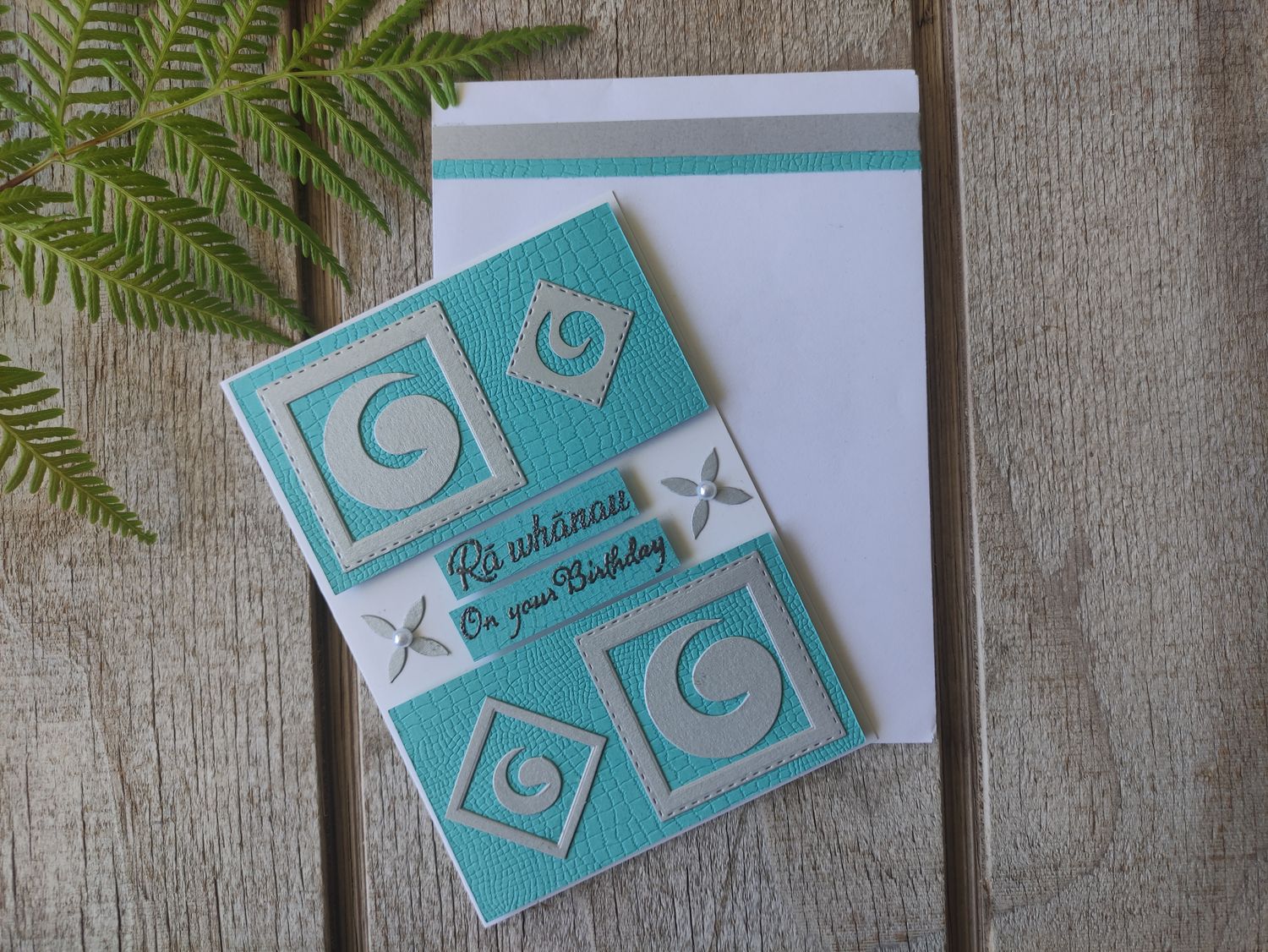 Silver &amp; Turquoise green &quot;Rā Whānau&quot; card