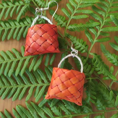 Orange mini-kete earrings with muka handles