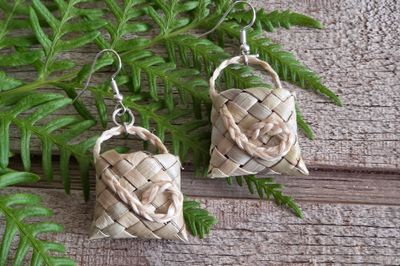 Natural harakeke mini-kete earrings