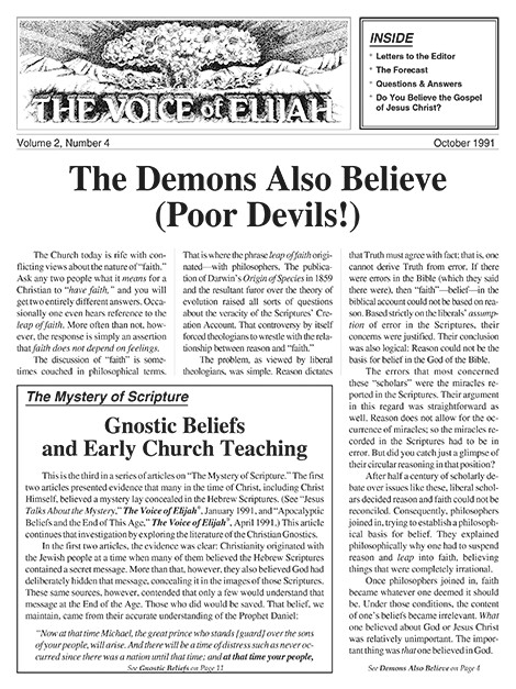 The Voice of Elijah® October 1991 Newsletter