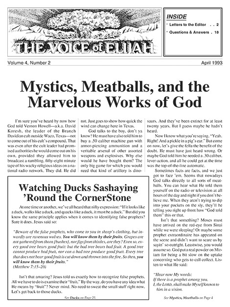 The Voice of Elijah® April 1993 Newsletter