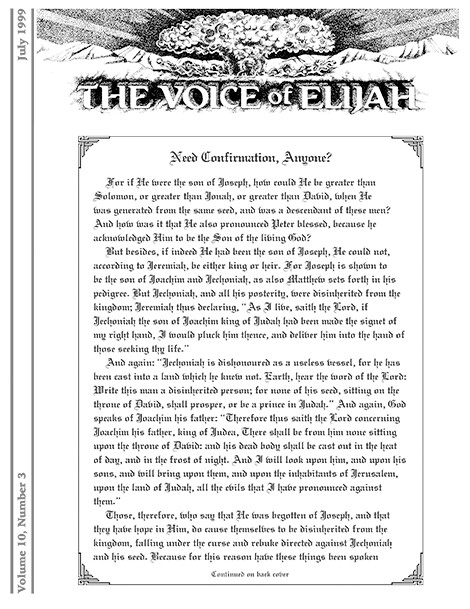 The Voice of Elijah® July 1999 Newsletter