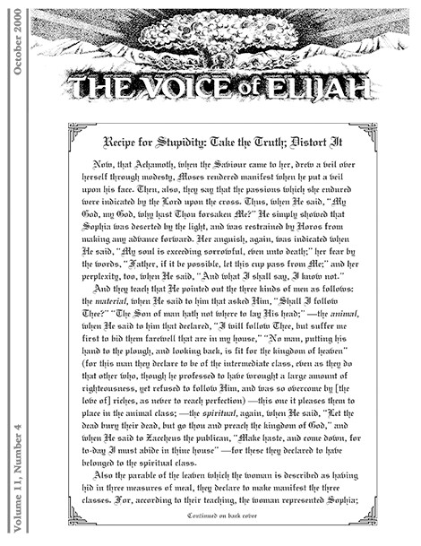 The Voice of Elijah® October 2000 Newsletter
