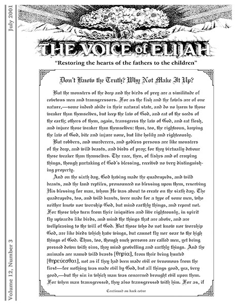 The Voice of Elijah® July 2001 Newsletter