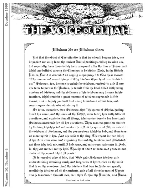 The Voice of Elijah® October 1999 Newsletter