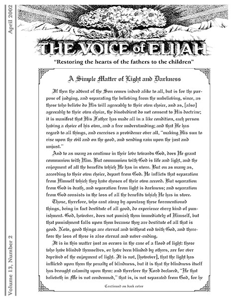 The Voice of Elijah® April 2002 Newsletter
