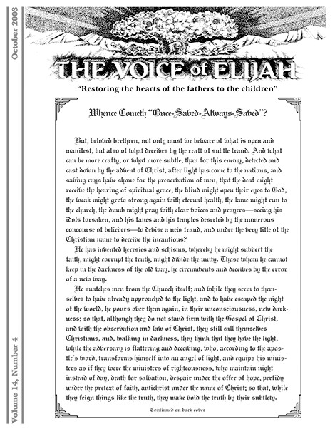 The Voice of Elijah® October 2003 Newsletter