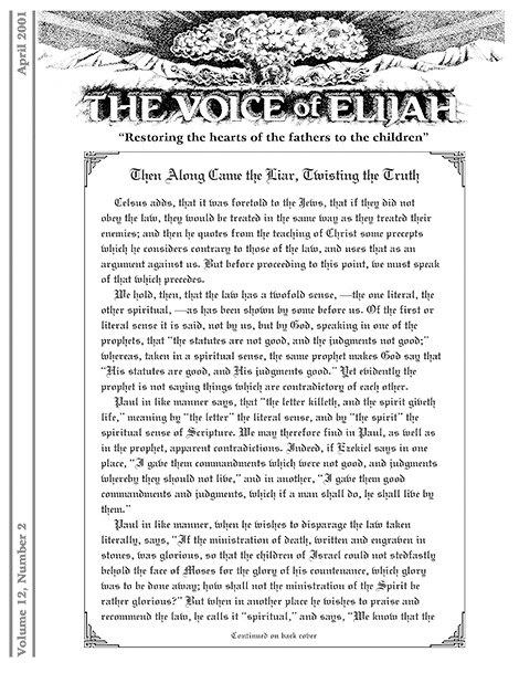 The Voice of Elijah® April 2001 Newsletter