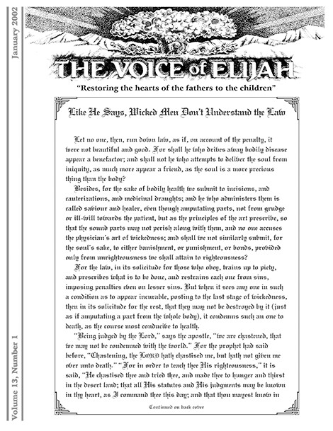 The Voice of Elijah® January 2002 Newsletter