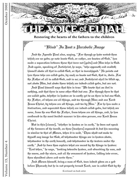The Voice of Elijah® October 2002 Newsletter
